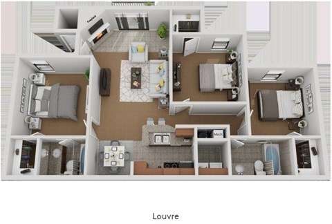 Floor plan for 3 beds, 2 baths, 1409 sqft